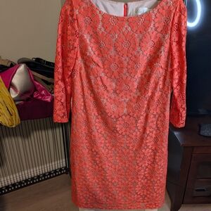 Elegant Coral Lace Dress